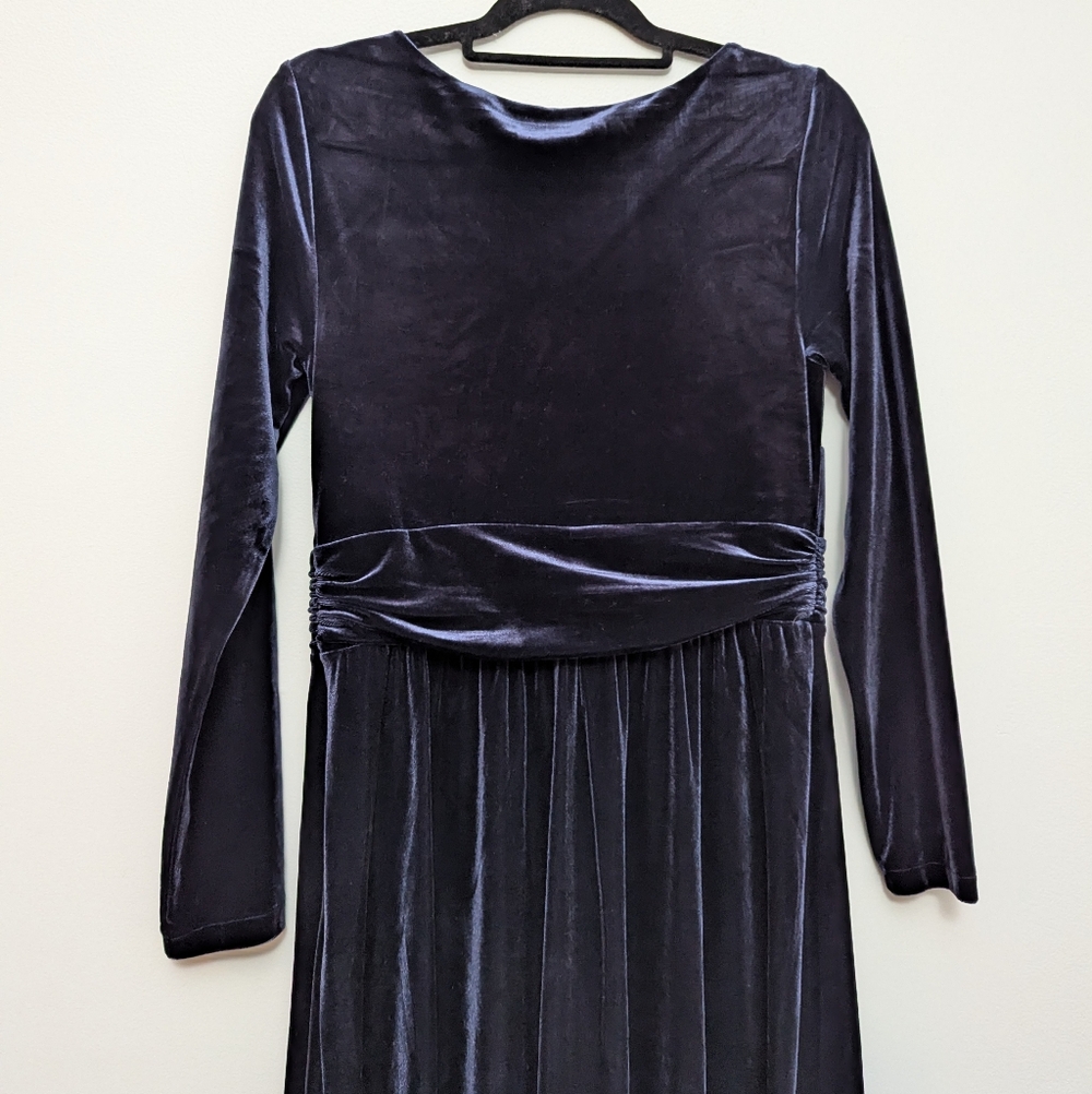 Boden Lois Velvet Midi Dress In Navy Blue 8L Rusched Waist Holiday Whimsigoth - Picture 6 of 11